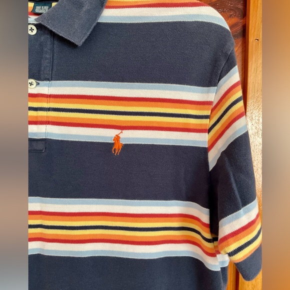 Y2K Polo by Ralph Lauren men’s size large blue with colorful stripes - Picture 3 of 10